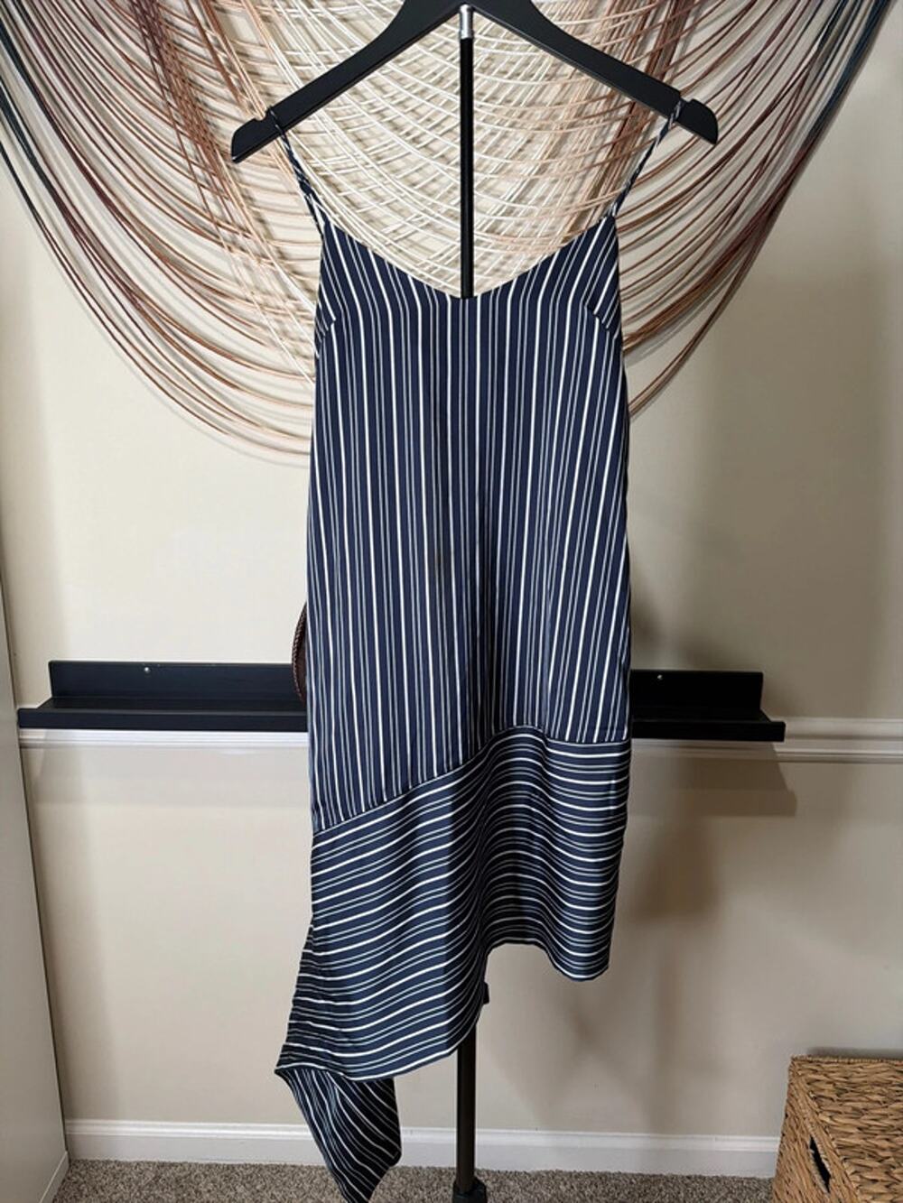 JOA Los Angeles, blue and white striped asymmetric dress EUC XS 3534